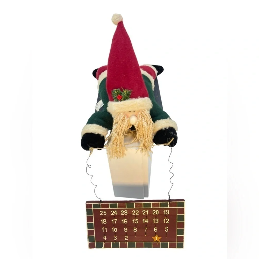 Sledding Santa Wooden 25 Days Till Christmas 3-D Wall Calendar Holiday Decor VTG